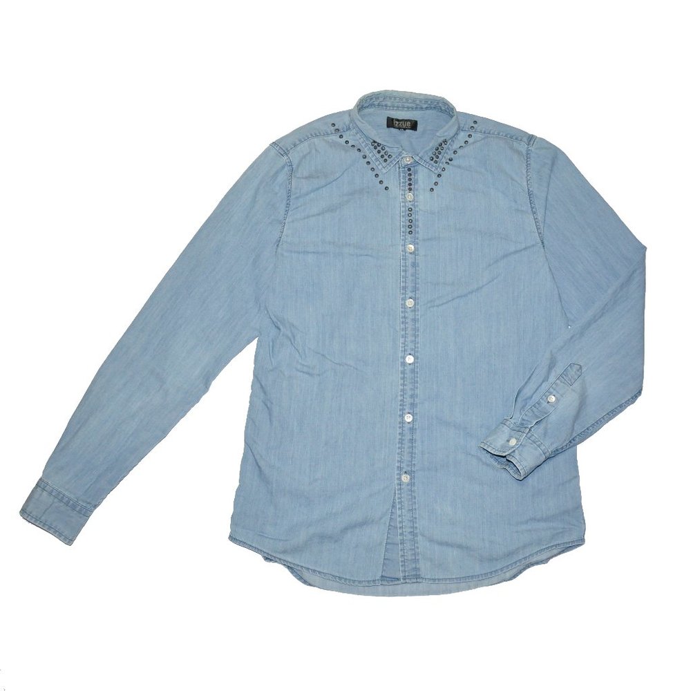 IZZUE LONG SLEEVE DENIM SHIRT WITH ACCESSORY